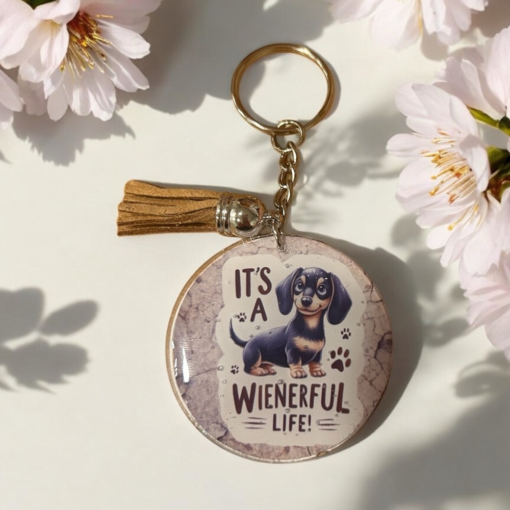 Gold and Tan Dog Keychain
